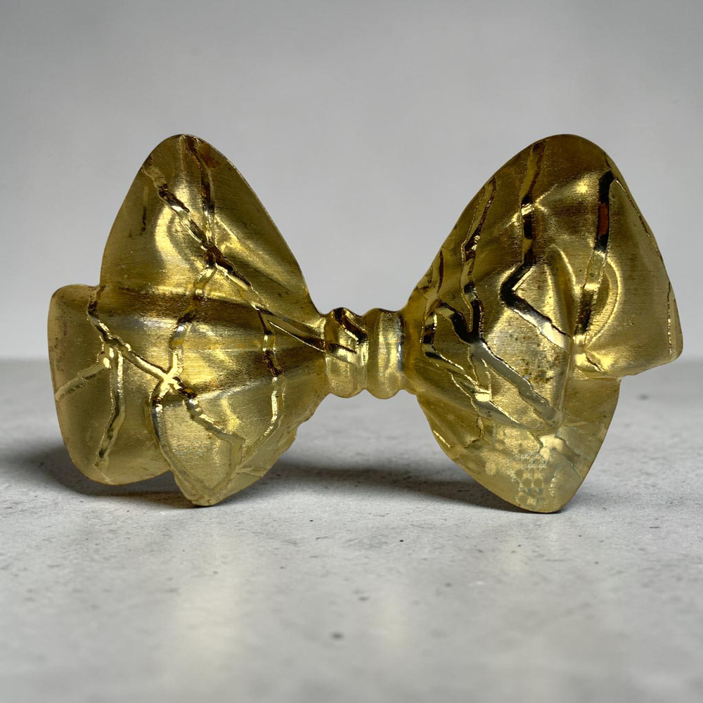 Vintage 1980's Bow Brooch Gold Tone Pressed Tin Retro Dimensional Statement Pin